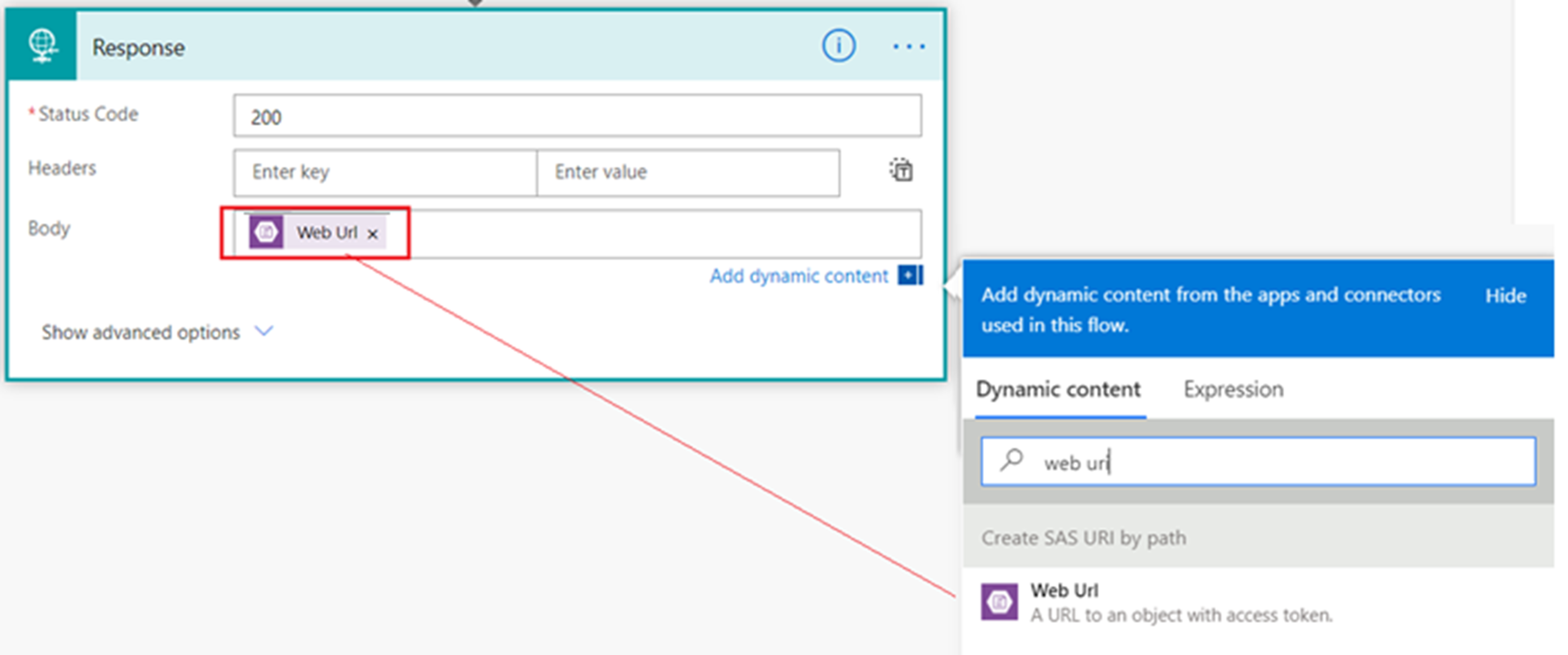 SAS URI to access file from Azure Blob Storage using MS Flow